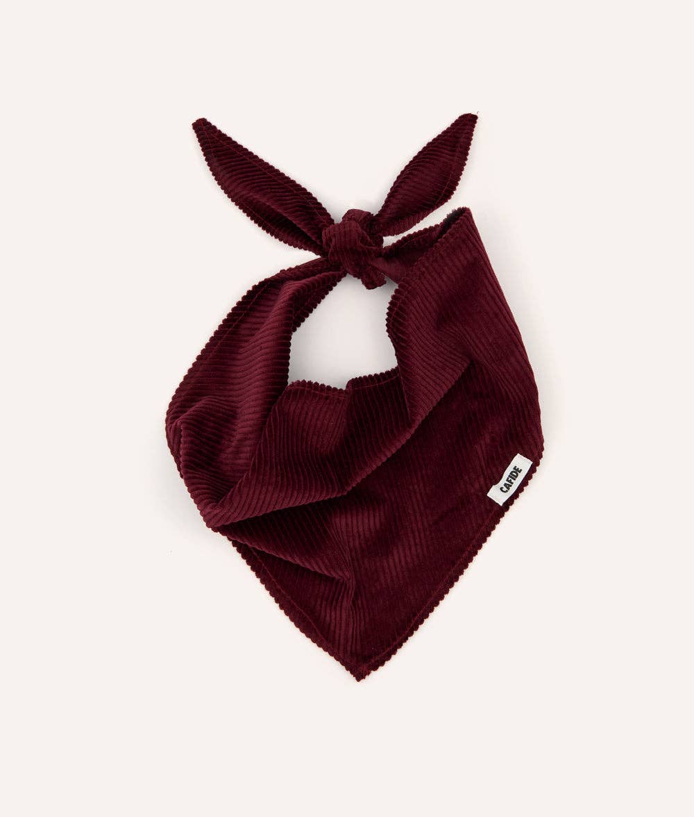 Bandana pour chien en velours côtelé bordeaux et crème