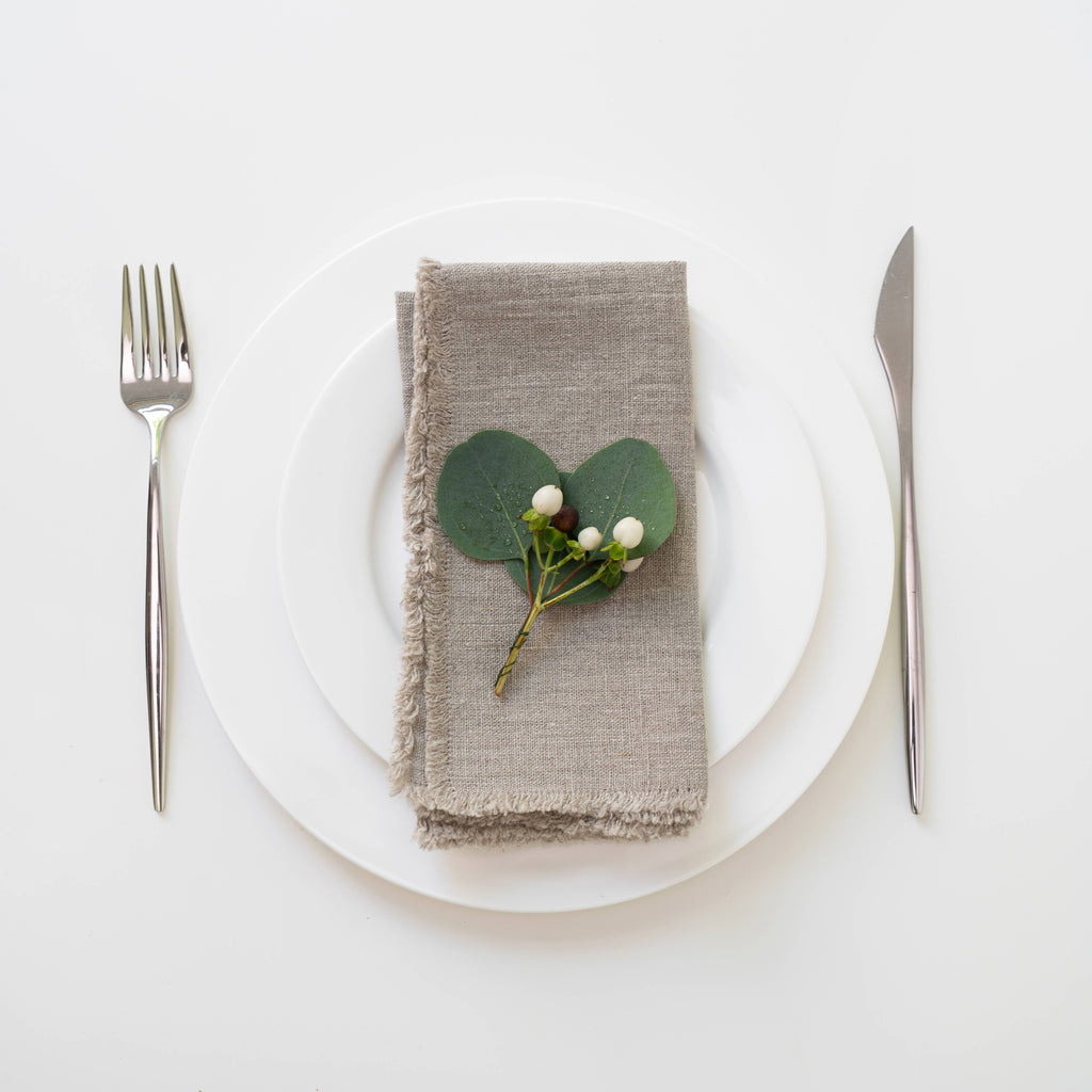 Lot de 2 serviettes de table en lin naturel à franges, vue 2