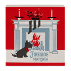 Boîte carrée d'allumettes de Noël décor scottish terrier au coin du feu, vue 2