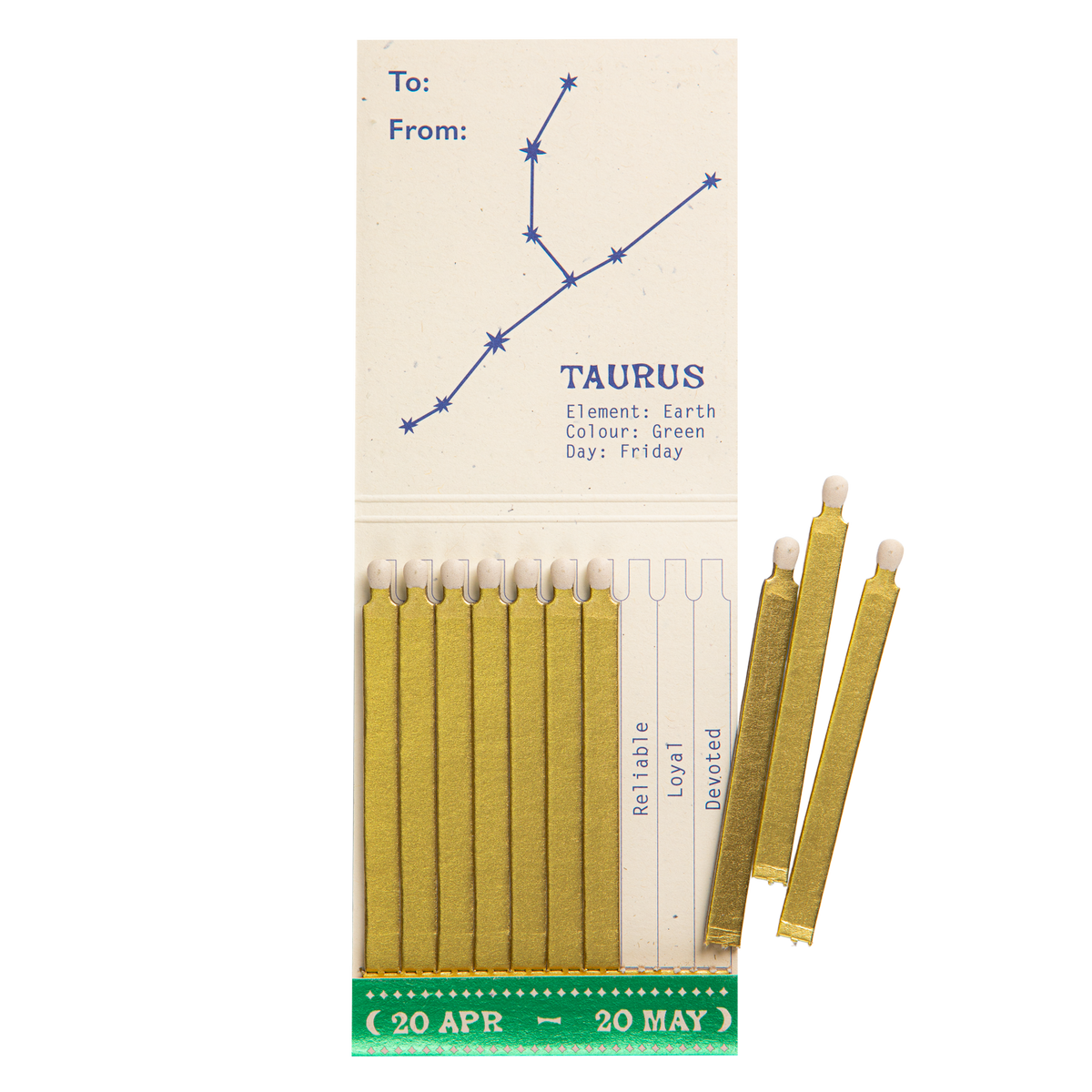 Carnet d'allumettes signe du zodiaque Taureau, vue 2