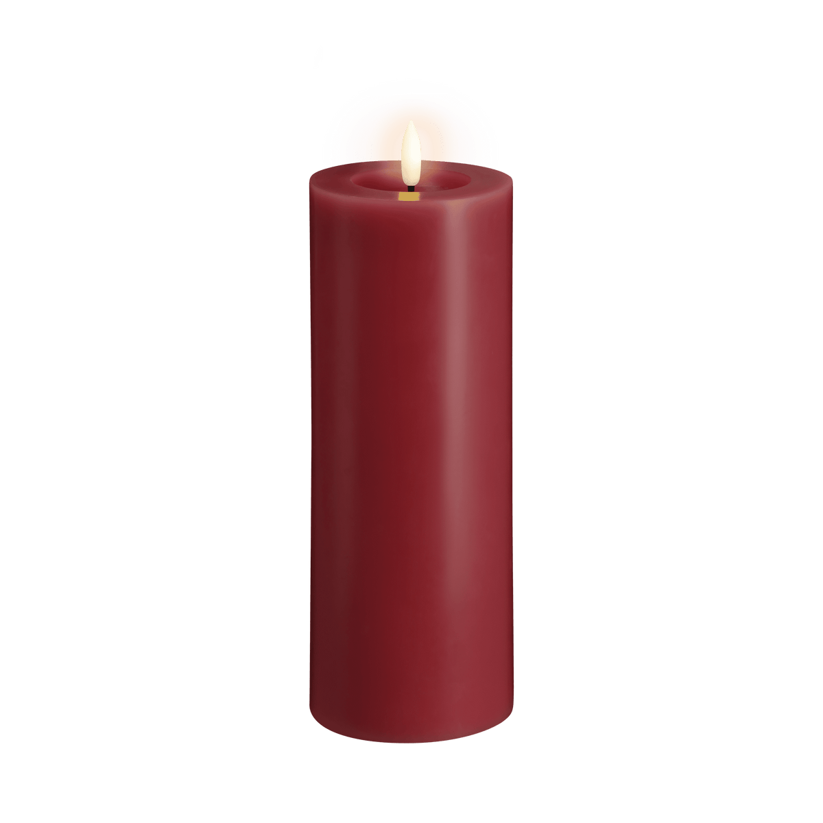 Bougie pilier LED effet cire fondue rouge canneberge, Ø 7,4 × H 20 cm, allumée
