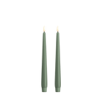 Bougies fines LED effet soie vert mousse, éteintes