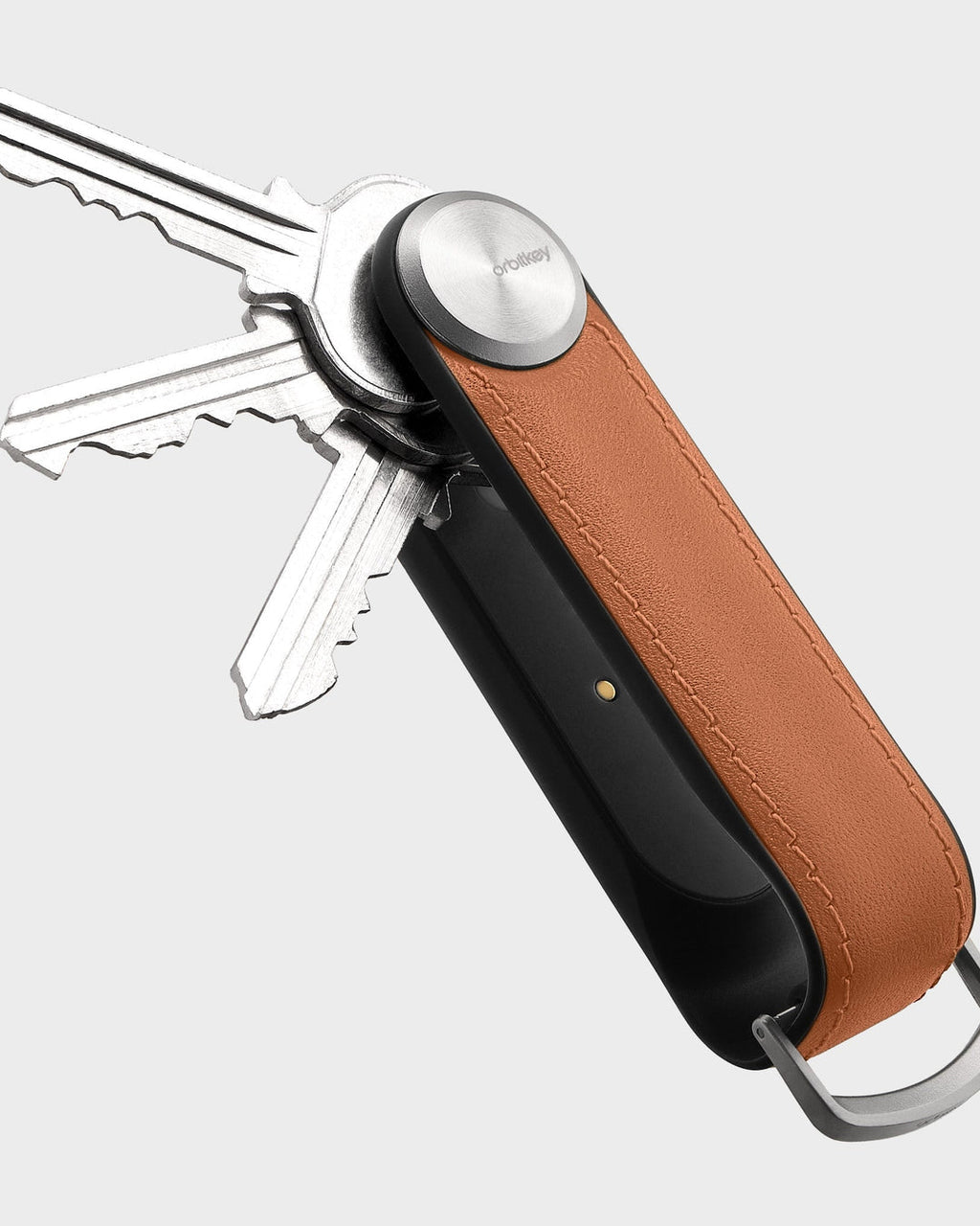 Porte-clés traceur Orbitkey en cuir, coloris camel, photo 2