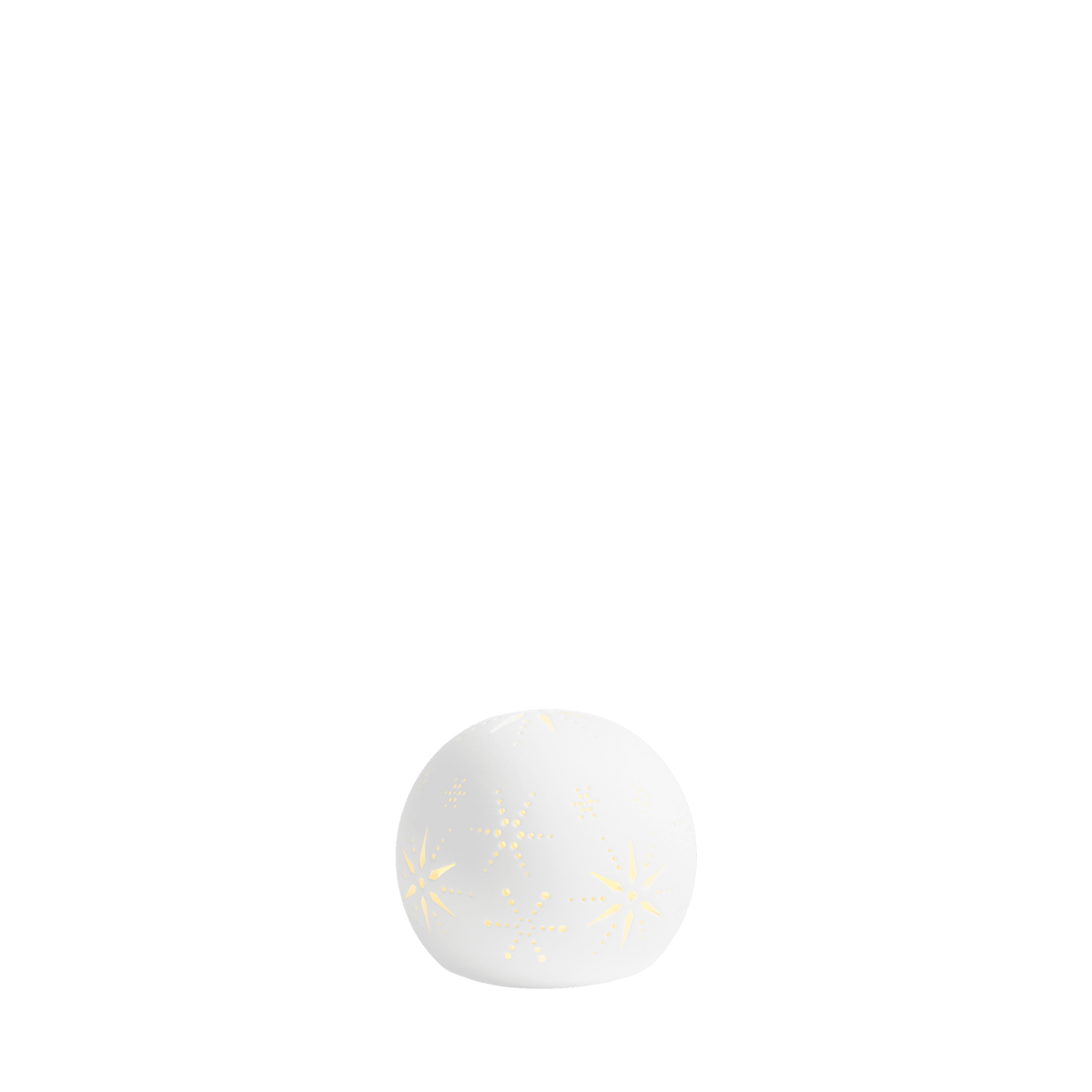 Photophore dôme en céramique blanche ajourée, éclairé