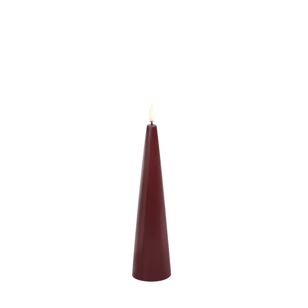Bougie LED cône – Rouge vin, finition lisse
