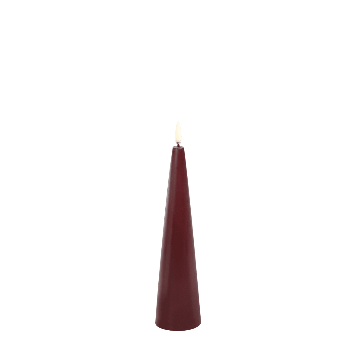 Bougie LED cône – Rouge vin, finition lisse