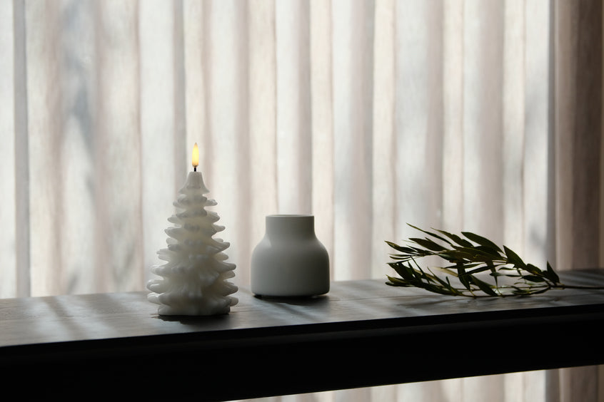 Bougie LED sapin de Noël – flamme vacillante et minuterie