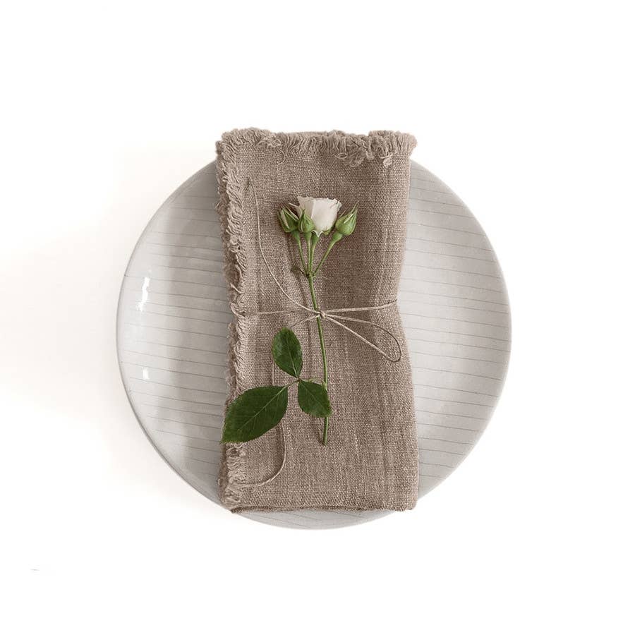 Lot de 2 serviettes de table en lin naturel à franges, vue 3