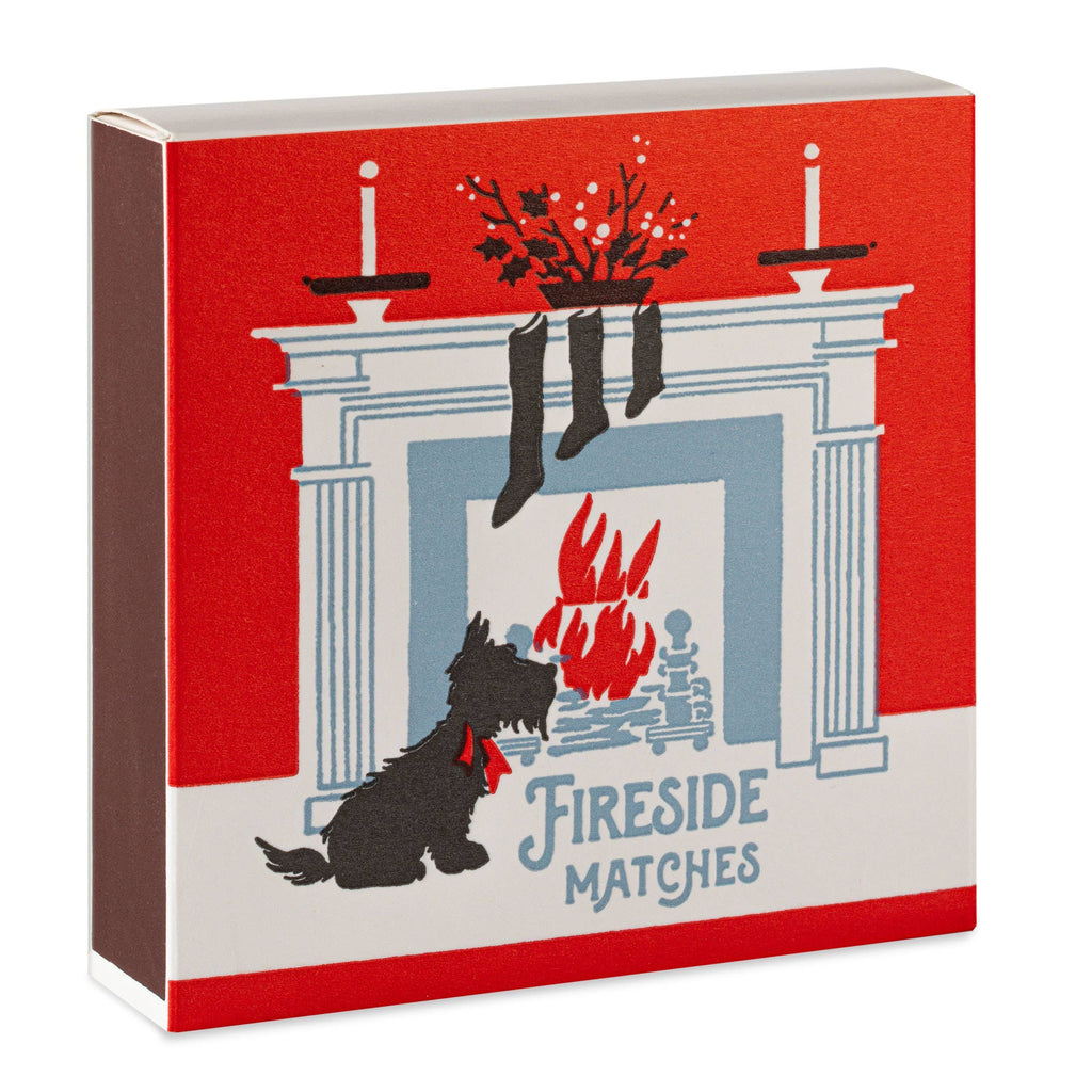 Boîte carrée d'allumettes de Noël décor scottish terrier au coin du feu, vue 3