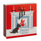 Boîte carrée d'allumettes de Noël décor scottish terrier au coin du feu, vue 3