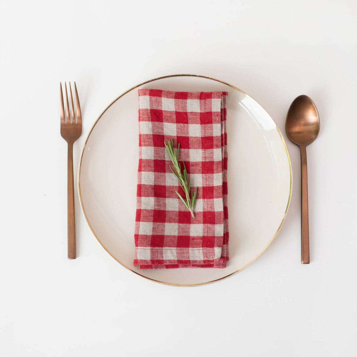Lot de 2 serviettes de table en lin vichy rouge