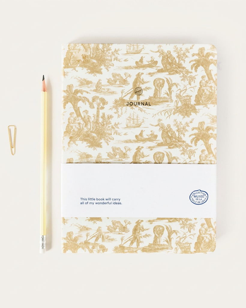 Carnet A-Journal toile de Jouy beige