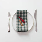 Lot de 2 serviettes de table en lin à carreaux vert forêt, vue 2