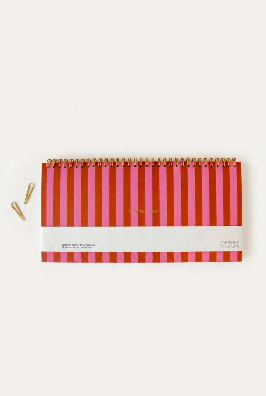 Planner de bureau A-Journal à rayures rose et rouge